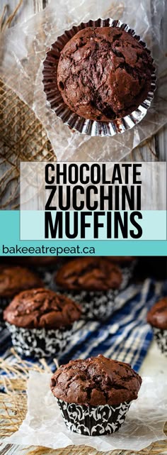 These chocolate zucchini muffins are a great way to use up all that garden zucchini! Moist, chocolatey, delicious muffins that everyone will love! #muffins #zucchini #chocolate