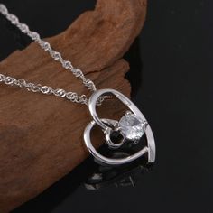 Onefeart White Gold Plated Necklace Pendant Earrings Ring Jewelry Set for Women with Crystal Ocean Hearts