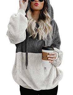 GAGA Women Long Sleeve Sherpa Sweatshirt Soft Fleece Pullover Outwear Coat