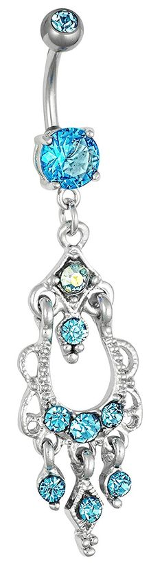 Forbidden Body Jewelry Surgical Steel American Flag Heart Jeweled Dangle Belly Button Ring