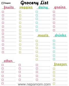 free printable grocery shopping list organize list budget