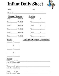 infant daily report 1 per page infant toddler infant daily sheet template