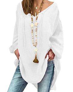 FTCayanz Femme Chemisier Manches Longues Lin Coton Tunique Lâche Casual Blouse Longue Broderie Chic Tops FTCayanz Femme Chemisier Manches Longues Lin Coton Tunique Lâche Casual Blouse Longue Broderie Chic Tops