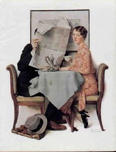 1977 VINTAGE /"AT THE BREAKFAST TABLE/" NORMAN ROCKWELL MINI POSTER COLOR Litho