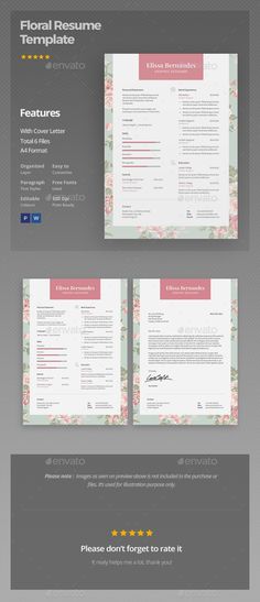 Floral Resume Template Business Card by iloladesign on - resume template for business Floral Resume Template Business Card by iloladesign on - resume template for business