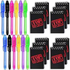 Invisible Ink Pen 4 Pack 14 Pack Spy Pen with uv Light -Secret Message Writer Magic Marker for Drawing Fun Activity Kids Party Favors Ideas Gifts and Stock Stuffer + Mini TOP Secret Notepads Pen