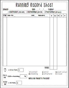 this is a blank running record recording sheet it can be used with blank running record form