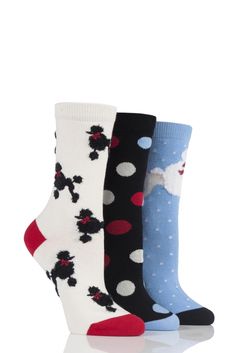Ladies 3 Pair SockShop Just For Fun Magpie and Jewels Cotton Socks