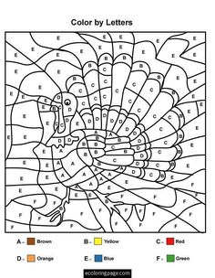 Happy Thanksgiving Day Turkey Color By Letters Coloring Page For Kids