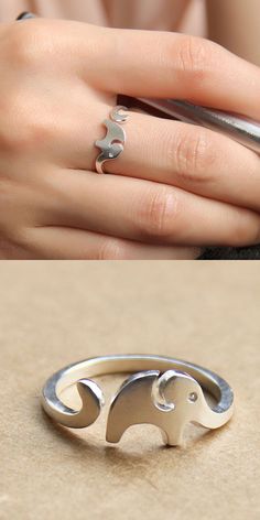 2pcs Lovely Elephant Anneau New Fashion Women Silver Lucky Love Simple Bijoux U