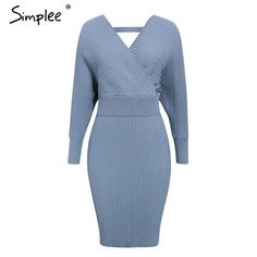 HOOUDO Dresses for Women Elegant,Sale Autumn Warm High Neck Long Sleeve Solid Long Shirt Pullover Mini Sweater Dresses Party