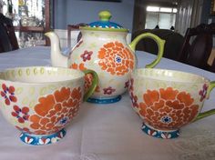 Dutch Wax by Coastal Imports Handpainted Ceramic Tea For One Teapot /& Mug New
