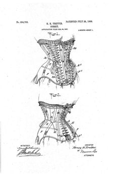 A5 historic fashion wall art Corset Design Patent art print 1890 Tinted A4