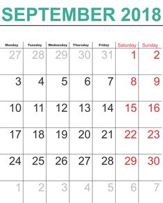 2018 september calendar printable