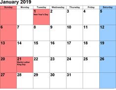 20 best january 2019 calendar with holidays images january calendar holidays