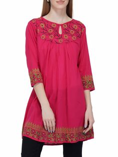 Haute Qualité Robe Ethnique devant Coupe broderie Indian Casual Straight Kurti