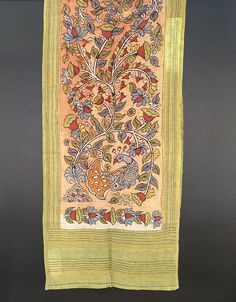 Kalamkari Hand Painted Pure Tussar Silk Scarf Scarves