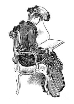 Gibson Girl Drawing - A Gibson Girl, Circa 1902 by Charles Dana Gibson James Montgomery Flagg, Charles Dana Gibson, Drawing And Illustration, Before Wedding, Gibson Girl, Woman Reading, Vintage Embroidery, Graphic Artist, Vintage Images