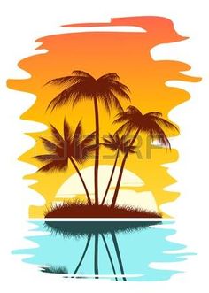 beach scene tropical abstract background with palms and sunset