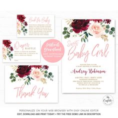 Guess Who Baby Bingo Pink Burgundy Floral Baby Shower Game BUNDLE Six Printable Baby Shower Games Baby Word Scramble Game Boho MCP816