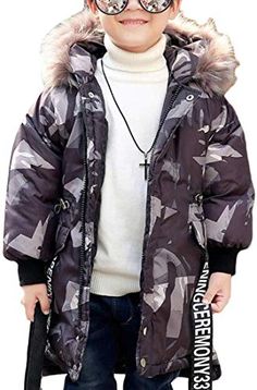 XXBlosom Girls Boys Thick Winter Faux Fur Hood Anorak Outdoors Military Parka Coat