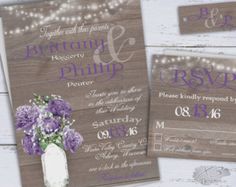 Rustic Wedding Invitation Printable Set Purple Lavender Country Invite Babys Breath Mason Jar Chic Suite Rustic Wedding Invitation Printable Set Purple Lavender Country Invite Babys Breath Mason Jar Chic Suite