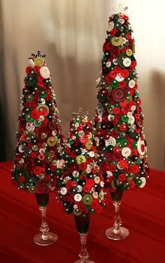 Button Christmas Styrofoam Trees With Wine Glass Bases Pushed In Button Christmas Styrofoam Trees With Wine Glass Bases Pushed In