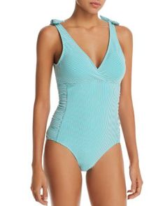 ISABELLA ROSE Womens Embroidered Smocked Keyhole Over The Shoulder One Piece Swimsuit