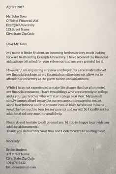 financial aid appeal letter
