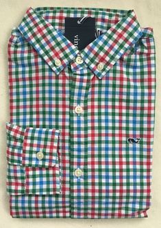 Vineyard Vines Boys L//S Hamlets Port Plaid Flamingo Pink Whale Button Down Shirt