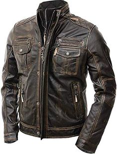 Pristine Leather Mens Biker Motorcycle Zipper Slim Fit Leather Casual Jacket