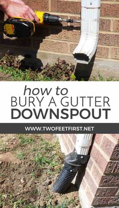 Have you thought about where the water from your gutter are draining, it could be into your house. Here is how to bury a gutter downspout to move the water away from the house. Backyard Drainage, Landscape Drainage, Rain Spout Drainage Downspout Ideas, Decorative Downspout Drainage Ideas, Gutter Drainage Solutions, Gutter Downspout Extension, Decorative Downspouts, Downspout Diverter, Rainwater Drainage