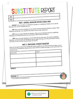 Substitute Teacher Comment Form Product From Mr Magician On Teachersnotebook Com Prek 8th Substitute Folder Template