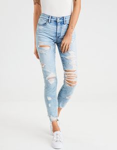 American Eagle Jegging Jeans Low Rise Ripped Destroyed Super Stretch X 4 NWT