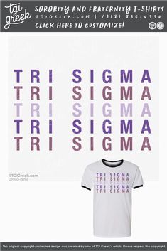 Sigma Sigma Sigma shirts by TGI Greek! sorority apparel, sorority shirts, custom shirts, custom sorority shirts, custom fraternity apparel, custom tees, fraternity shirt, tri sigma, sigma sigma sigma, sorority pr, #tgigreek Sorority Bid Day, Sorority Outfits, Sorority Shirts, Fraternity Shirts, Sorority And Fraternity, Custom Screen Printing, Custom Tees, Greek, Mens Tops