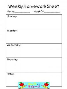 this file includes a weekly homework sheet and a few different weekly homework sheet template