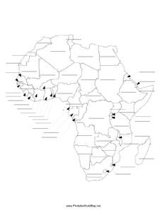 this printable map of the continent of africa has blank lines on which students can fill