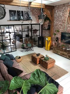 Brick Wall Living Room Ideas, Interior Design Living Room, Industrial Loft, Industrial House