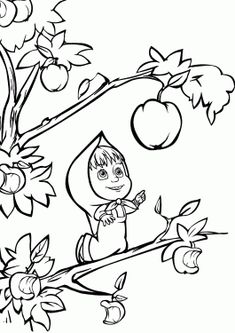 masha and bear apple coloring pages for kids printable free