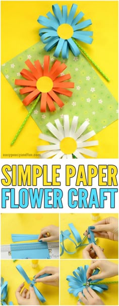 Simple Paper Flower Craft for KIds #craftsforkids #activitiesforkids #papercrafts Spring Flower Crafts, Paper Flower Crafts, Paper Flower Wall, Paper Crafts Diy, Heart Flower, Crafts For Seniors