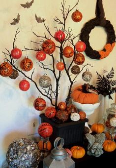 great halloween tree display with diy halloween ball ornaments