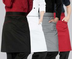 100/% Cotton Short Aprons for Women Men Professional Half Apron Waitress Unisex Black Apron Chefs Waiters Cooking Kitchen Bar Apron BBQ Catering Work Bistro Restaurant Waist Apron with 2 Pocket