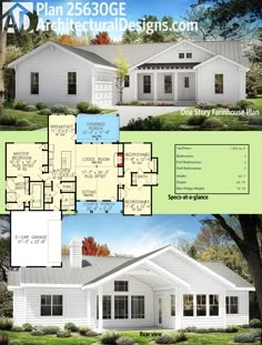 Architectural Designs One Story Modern Farmhouse Plan 25630GE gives you 3 beds and over 1,900 square feet of heated living. Ready when you are. Where do YOU want to build? Floor Plans, Home, Home Décor, Mansions, Lodge Room, Master Bedroom