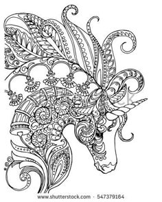 See More Elegant Zentangle Patterned Unicorn Doodle Page For Adult Colouring Book Vector Design