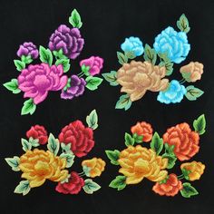 2pcs Broderie Fleur Rose sew iron on patches badge jeans robe Applique À faire soi-même