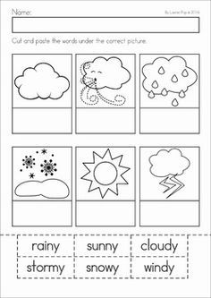 weather match printable weather seasons for preschool weather unit for preschool and kindergarten a page from the unit label the weather cut and paste activity