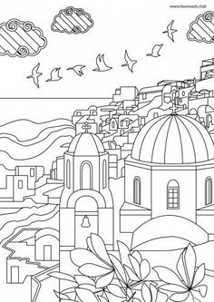 Santorini Printable Adult Coloring Page