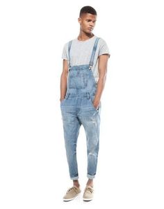 Latzhose Jeans Worker Denim Damen Jeans Mega Destroyed Look Hellblau