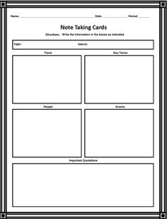key facts note taking form school stuff note research paper note cards template