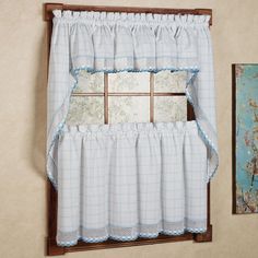n 100 percent cotton classic white blue window pane pattern and crotchet trim kitchen curtains valance whiteblue size 12 x 60 all cotton geometric - Menards Curtains n 100 percent cotton classic white blue window pane pattern and crotchet trim kitchen curtains valance whiteblue size 12 x 60 all cotton geometric - Menards Curtains